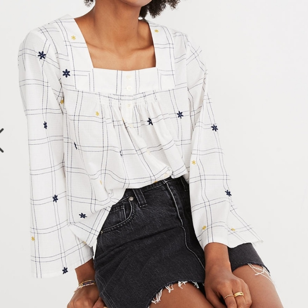 Madewell floral embroidered top sz M